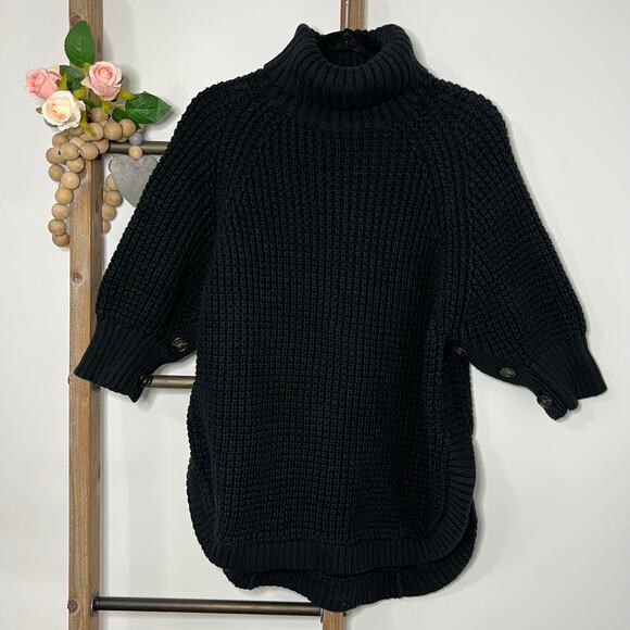 J. by J.Crew Sweaters - J Crew Black 3/4 Sleeve Chunky Knit Turtleneck Sweater Size Medium Large